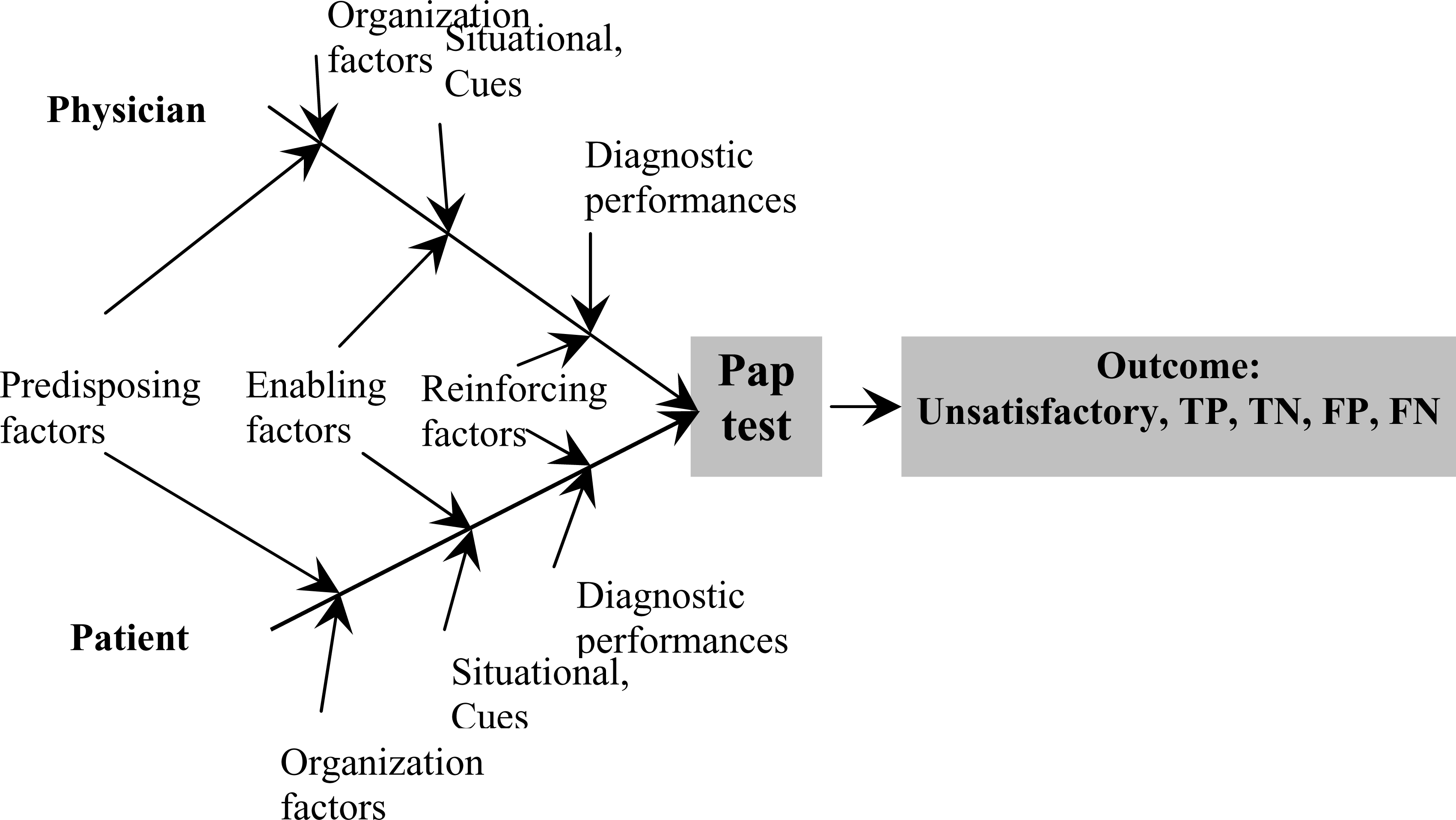 A cause and effect (fish-bone) diagram representing Walsh-McPhee Systems Model for Preventive Care.